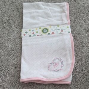 Little Me White Blanket with Pink Trim and Floral Heart Embroidery